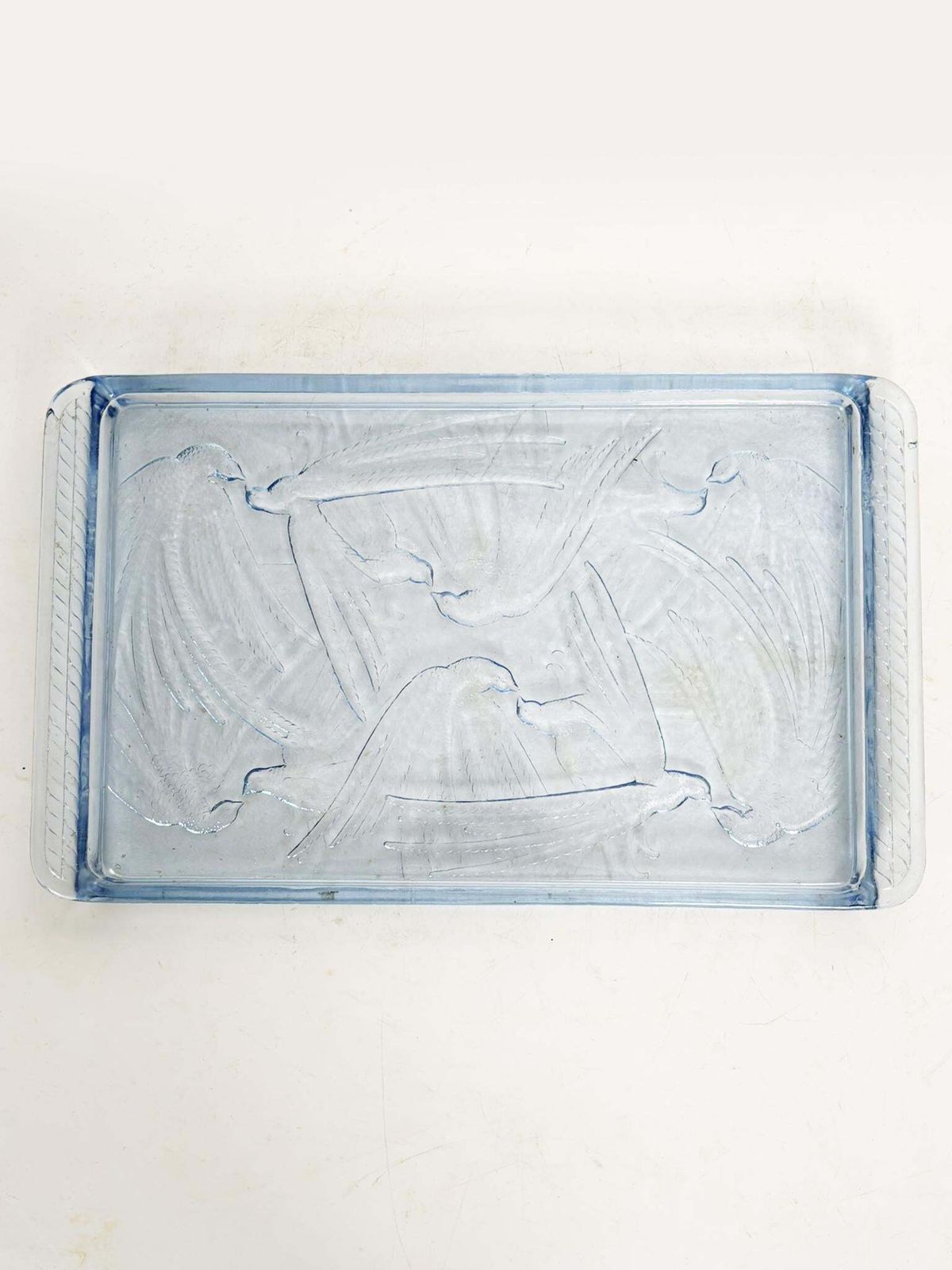 photo furniture Blue Glass Tray, Art Deco Style With Bird Motif, France, 1940