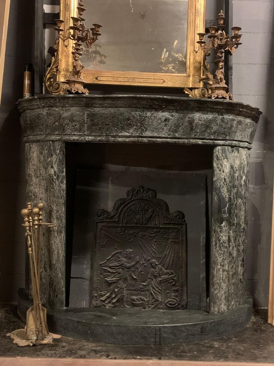 photo buy Green Alps Marble Fireplace, Carved Art Deco And Complete With Base, Italy