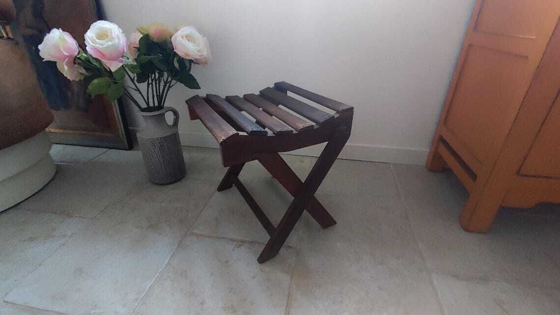 French Wooden Folding Stool With Slats, 1930s Footstool photo for sale
