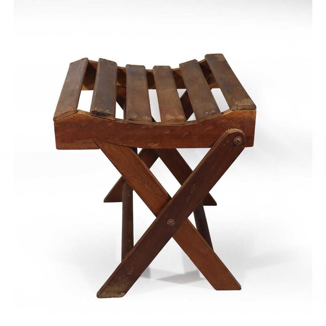 photo for sale French Wooden Folding Stool With Slats, 1930s Footstool