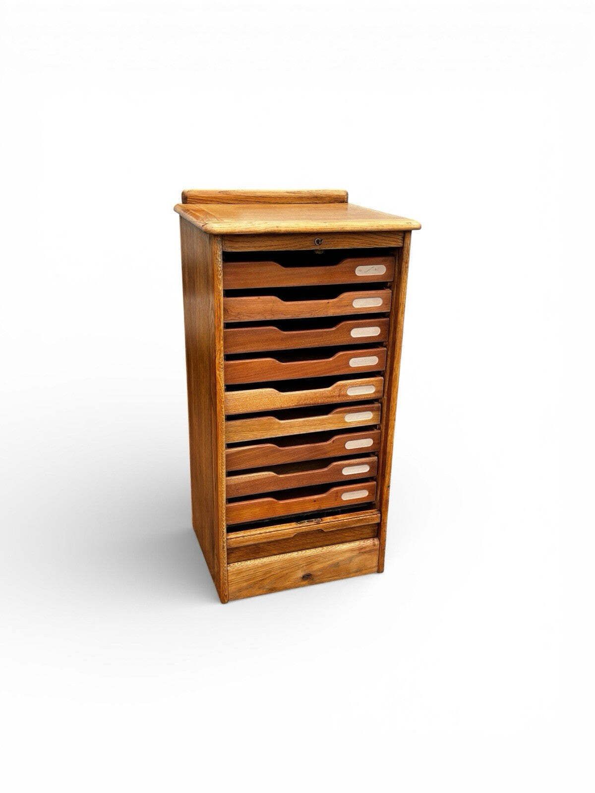 Light Oak Set Of 9 Filing Drawers With Tambour Rolling Front, With Key photo furniture