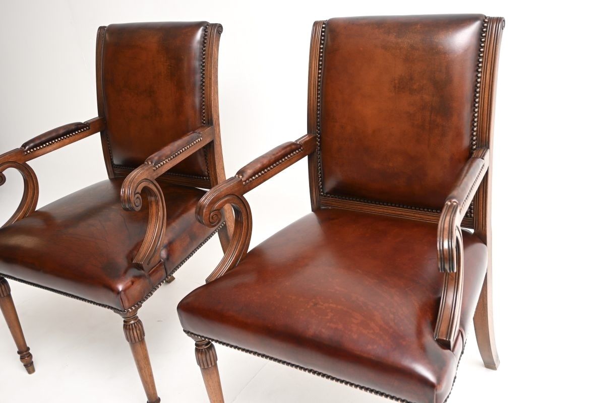 Pair Of Antique Georgian Style Leather And Mahogany Armchairs photo Furniture