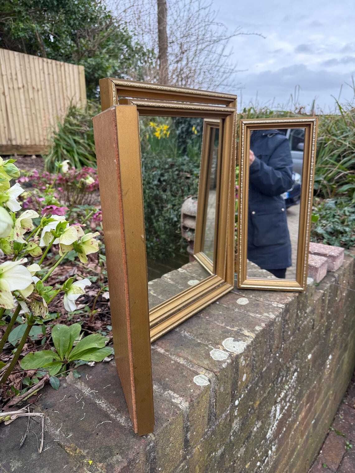 photo for sale Quality Original Vintage 1970s Gold Triple Dressing Table Mirror Ornate Folding Vanity Mirror