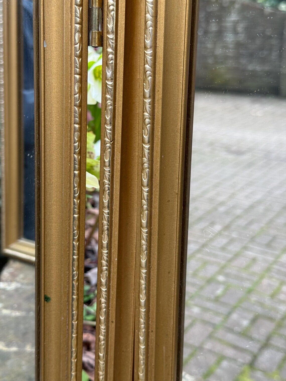 195.0 Quality Original Vintage 1970s Gold Triple Dressing Table Mirror Ornate Folding Vanity Mirror photo