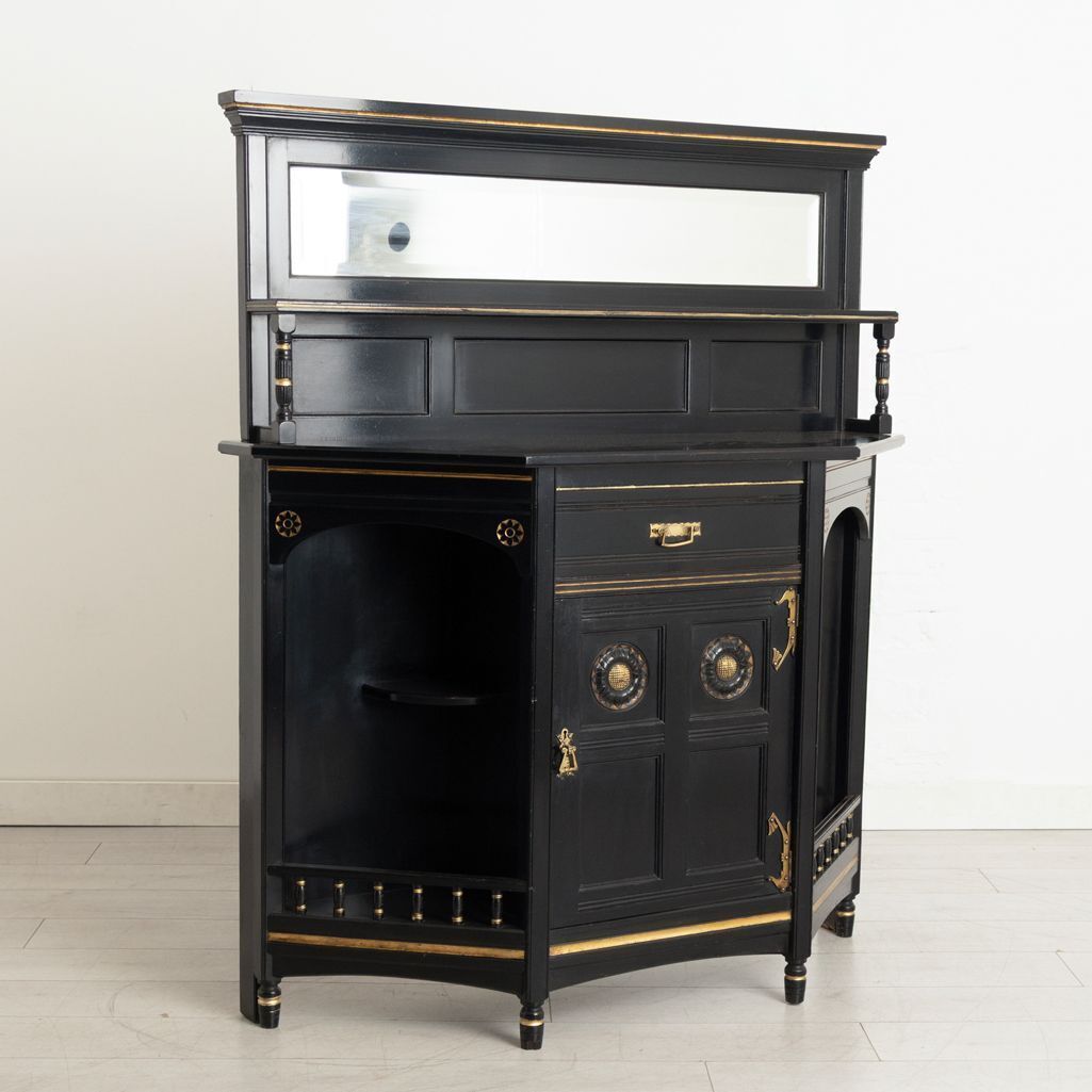 Aesthetic Movement Ebonised Cabinet With Mirrored Back By Garnett & Sons, Warrington C.1890 photo furniture