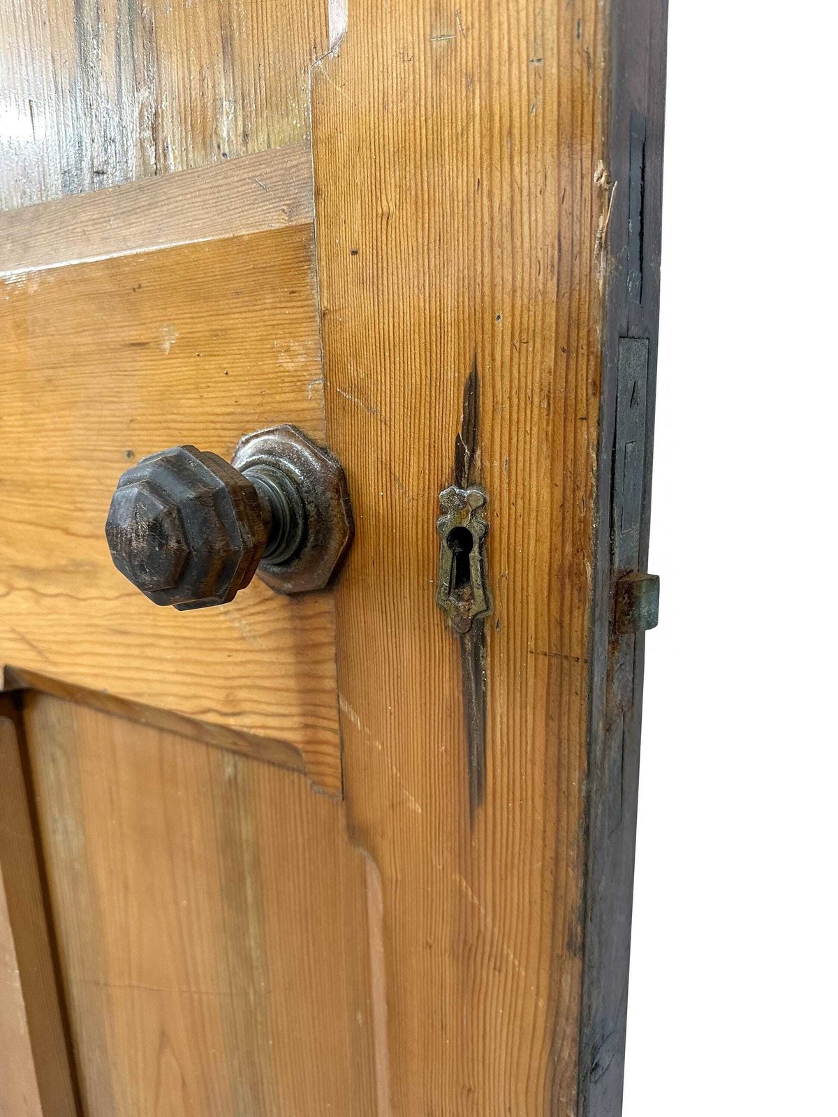 Victorian 6 Panel Pitch Pine Door With Arch & Original Carved Handles   Gothic Revival 19th Century photo vinterior
