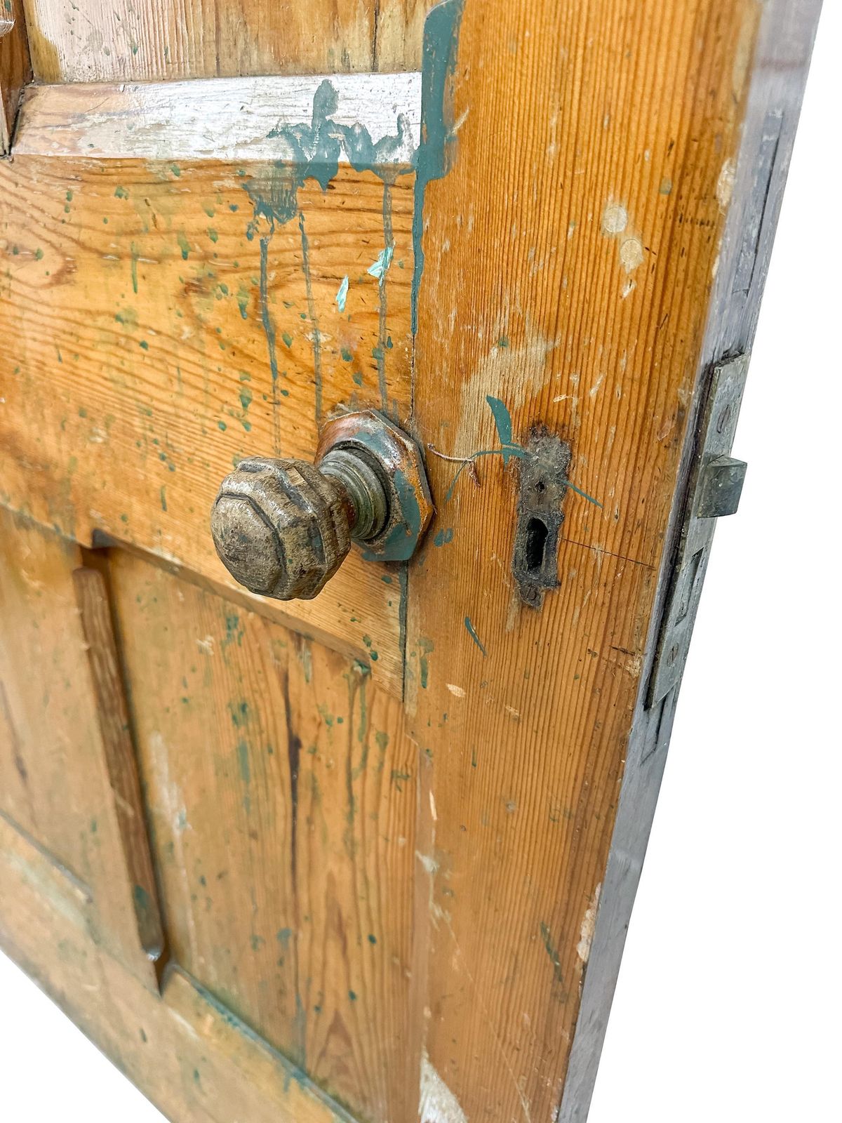 Victorian 6 Panel Pitch Pine Door W/ Arch & Carved Handles Gothic Revival 19th Century photo 245.0