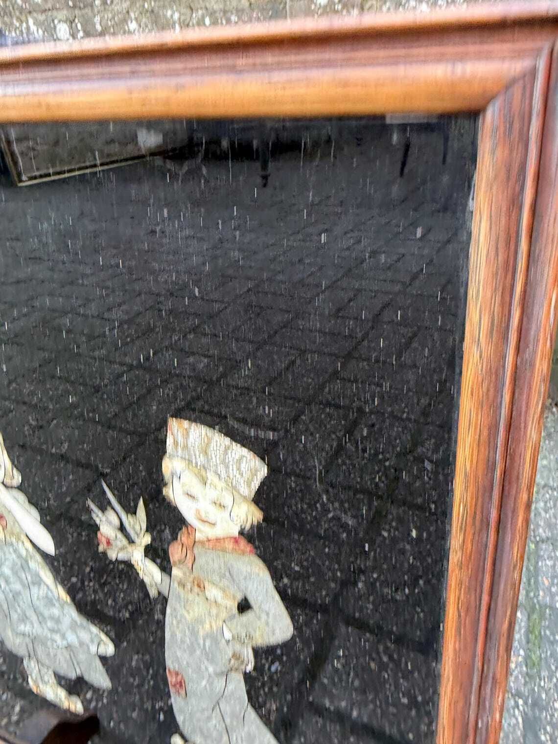 Antique 1920s Art Deco Black Lacquer Firescreen With Foil Appliqué Children, Vintage Fire Screen photo Home Fixtures