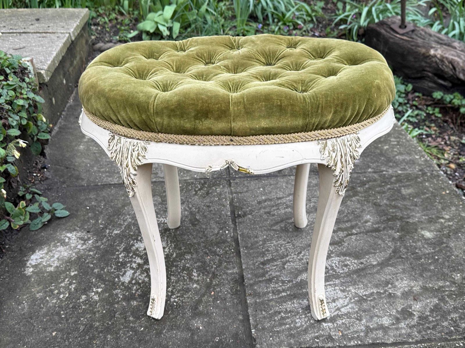 Gloriously Sumptuous Vintage French Style Tufted Velvet Stool Shabby Chic Footstool photo furniture