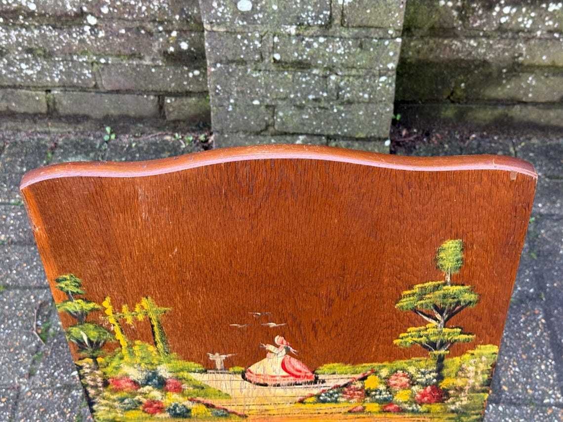 photo vinterior Vintage 1940s Hand Painted Wooden Firescreen With Romantic Garden Scene, Fire Guard