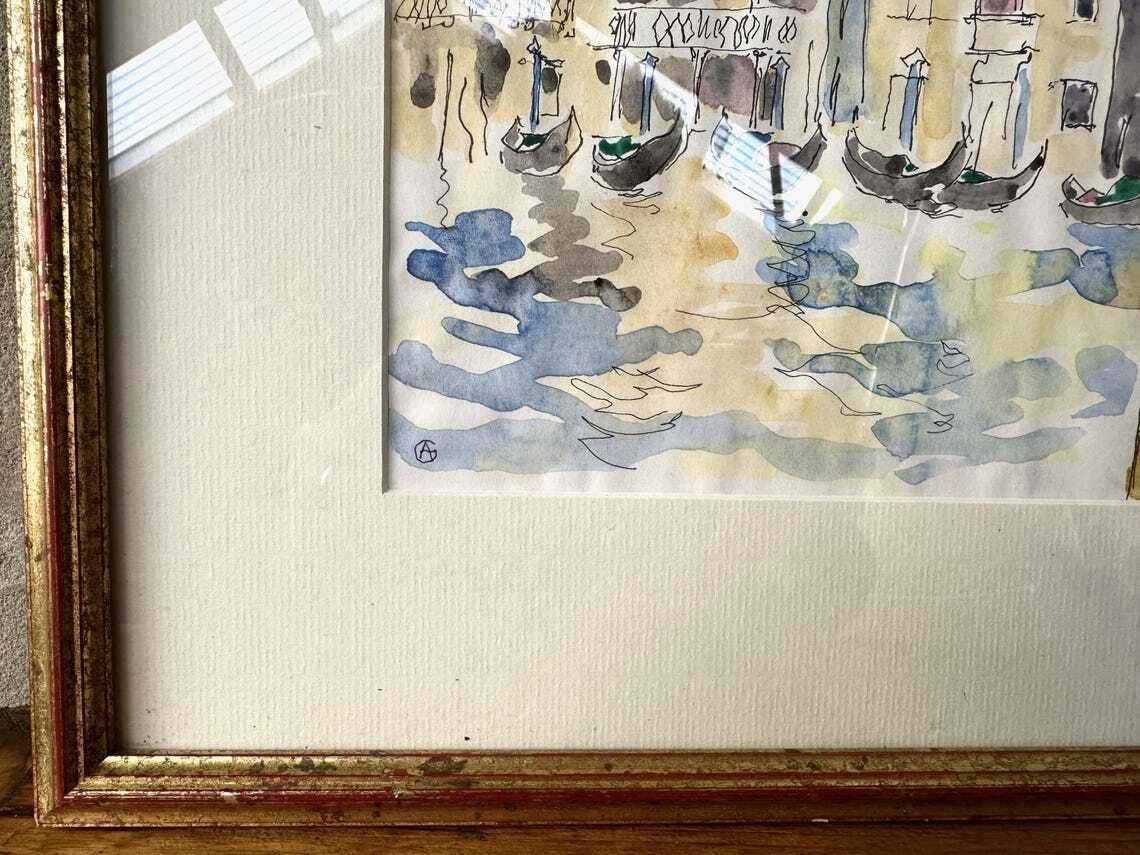 Original Arthur Giardelli (1911 2009) Venice Signed Watercolour Painting   'Gondola!, Gondola!' photo Art