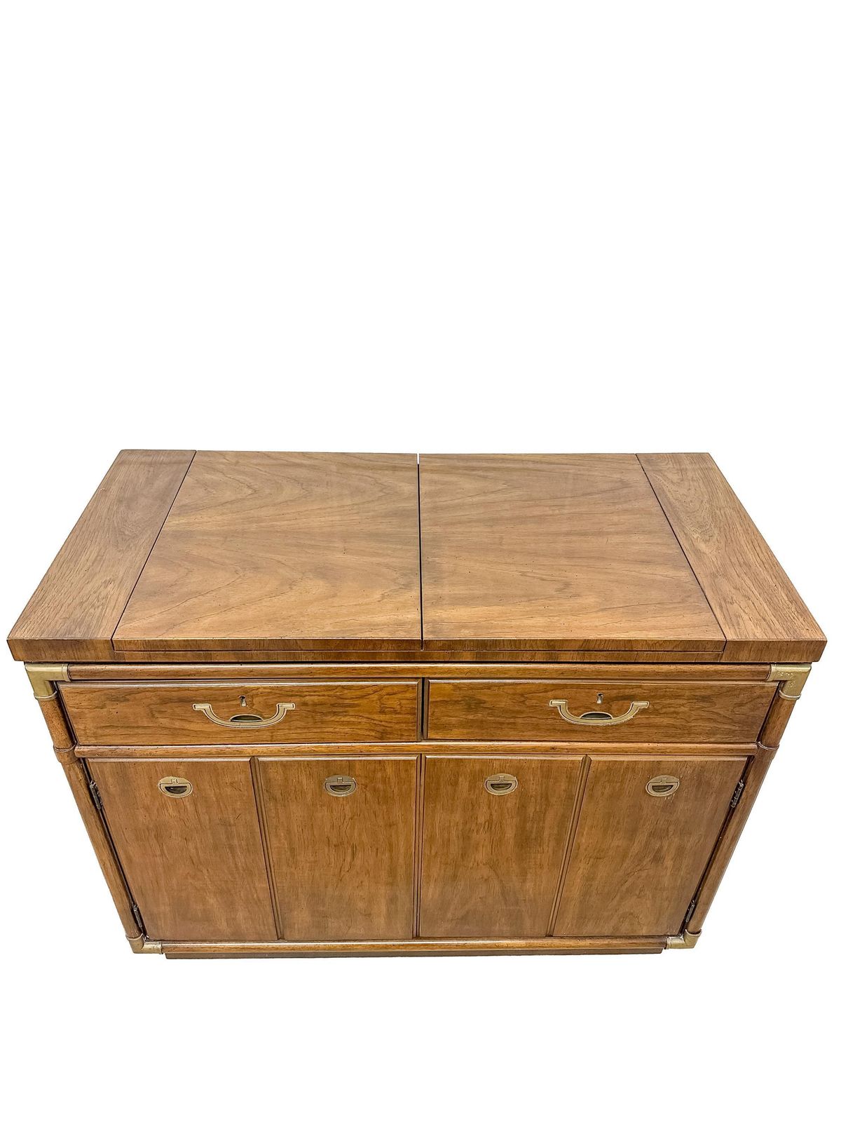 Vintage Drexel Heritage Sideboard Buffet Table   Mid Century Modern 1970’s Campaign Style Cabinet W/ Brass Inlaid Handles photo Furniture