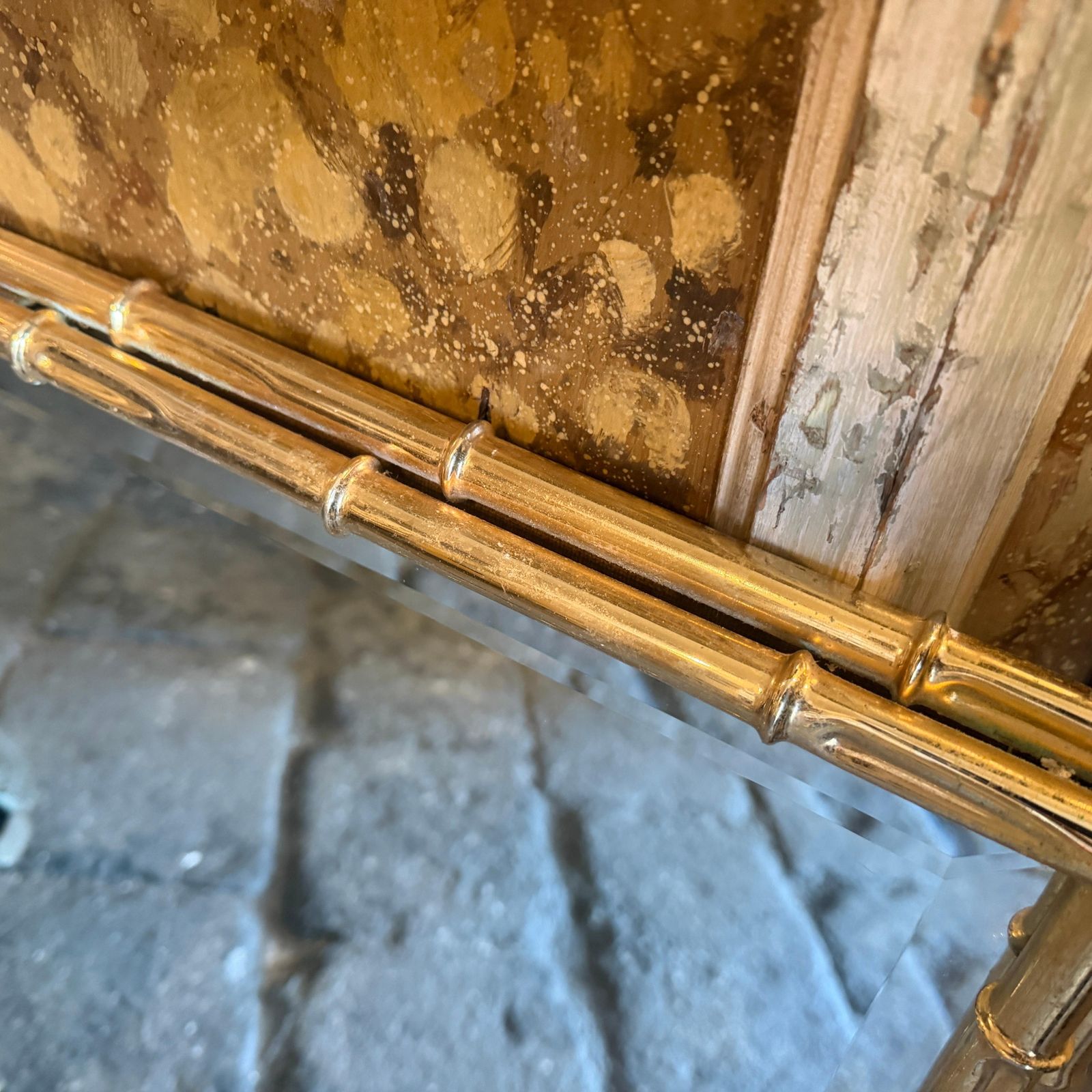 1970s Hollywood Regency Bamboo Shaped Brass Italian Wall Mirror photo vinterior