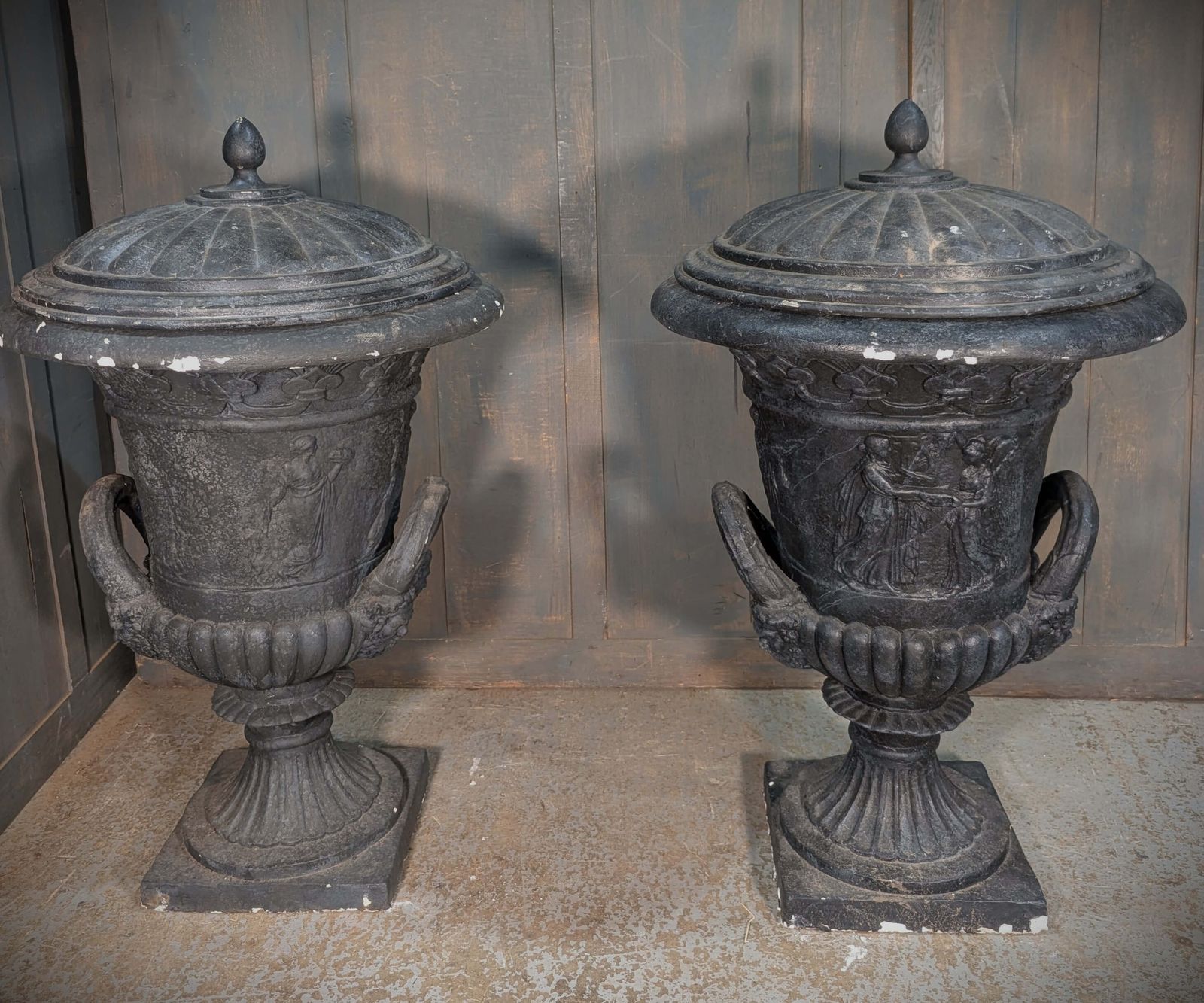 Extra Large Pair Of Composite Faux Cast Iron Campana Shaped Urns photo furniture
