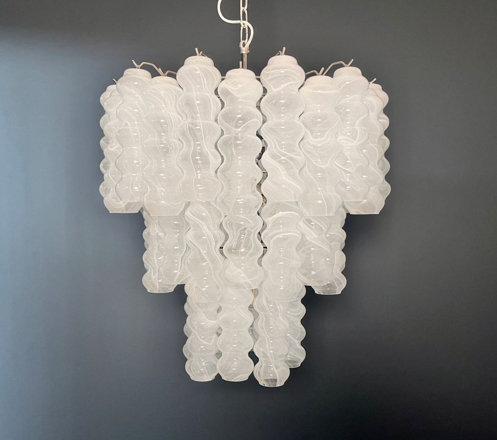 Large Three Tier Murano Glass Tube Chandelier   White Albaster photo Lighting