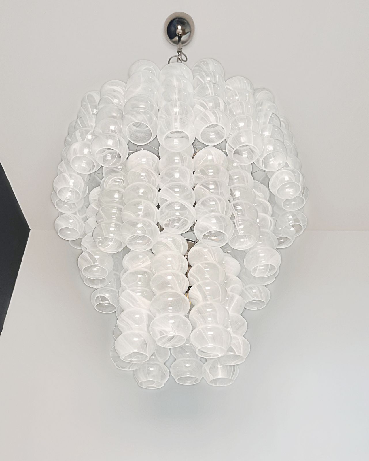 Large Three Tier Murano Glass Tube Chandelier   White Albaster photo vintage