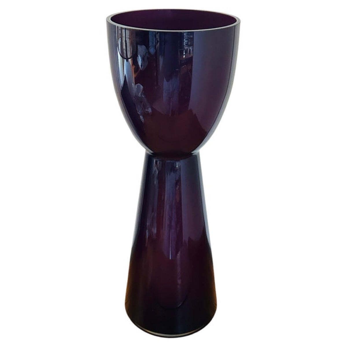 Large 1960s Scandinavian Purple White & Clear Encased Glass Vase Attr. Holmegaard