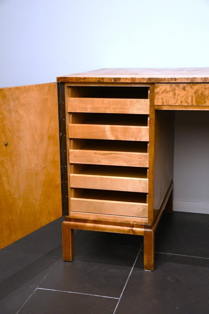 Swedish Grace Flamed Birch And Macassar Desk From Svenska Möbelfabrikerna Smf, Early 1920s photo vintage