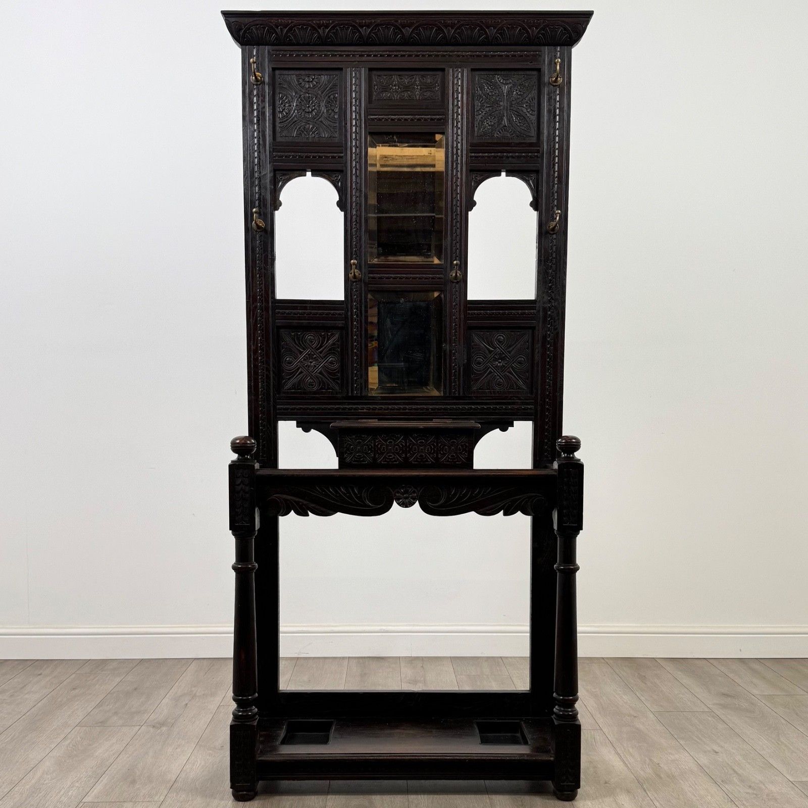 Antique 19th Century Carved Victorian Hall Stand In Oak ( Af 5259 )