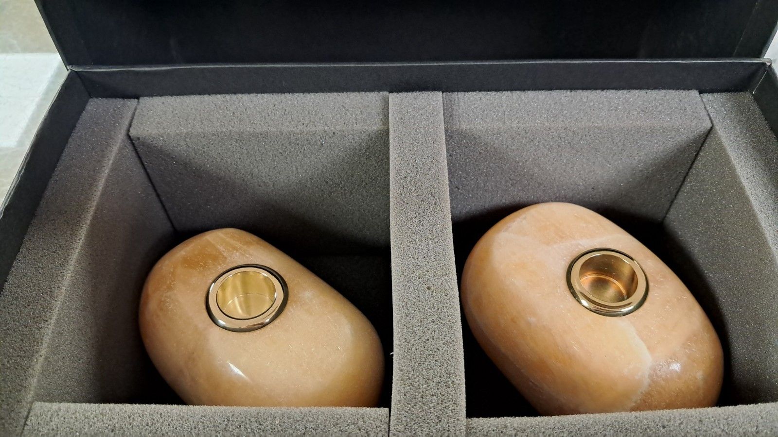 Anna New York By Rablabs Pair Of Peach Coloured Quartz Candleholders photo vintage