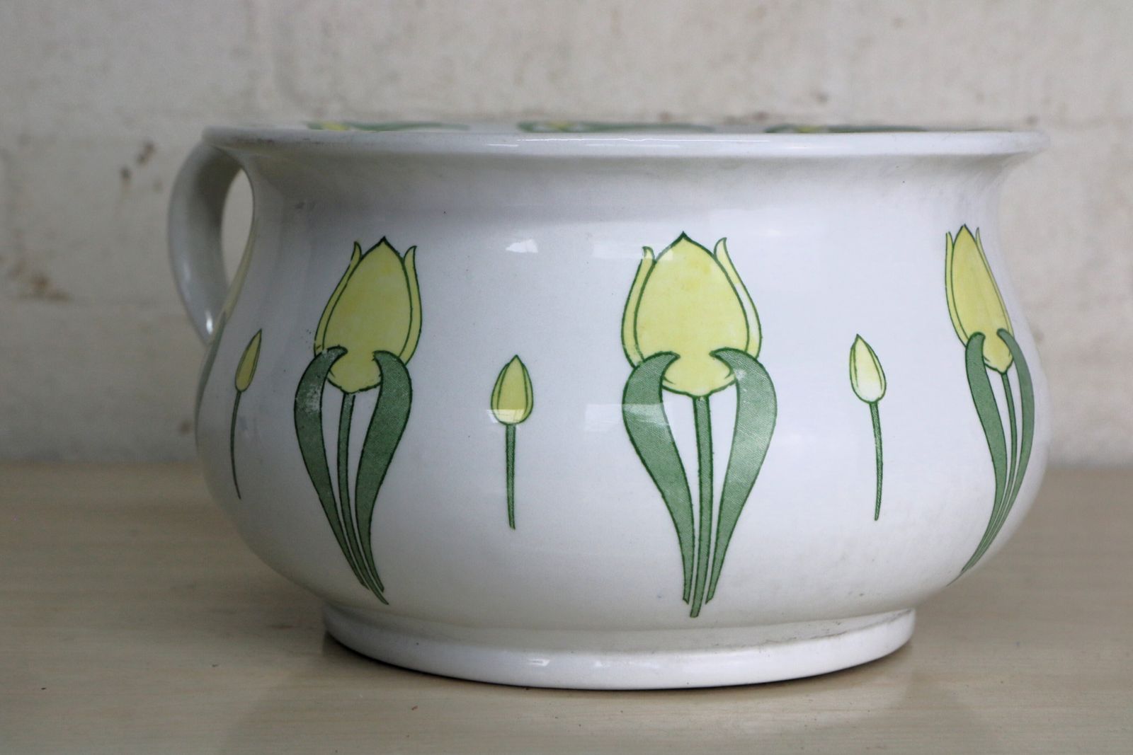 An Art Nouveau Decorative Ceramic Chamber Pot With Stylised Yellow Tulips photo for sale
