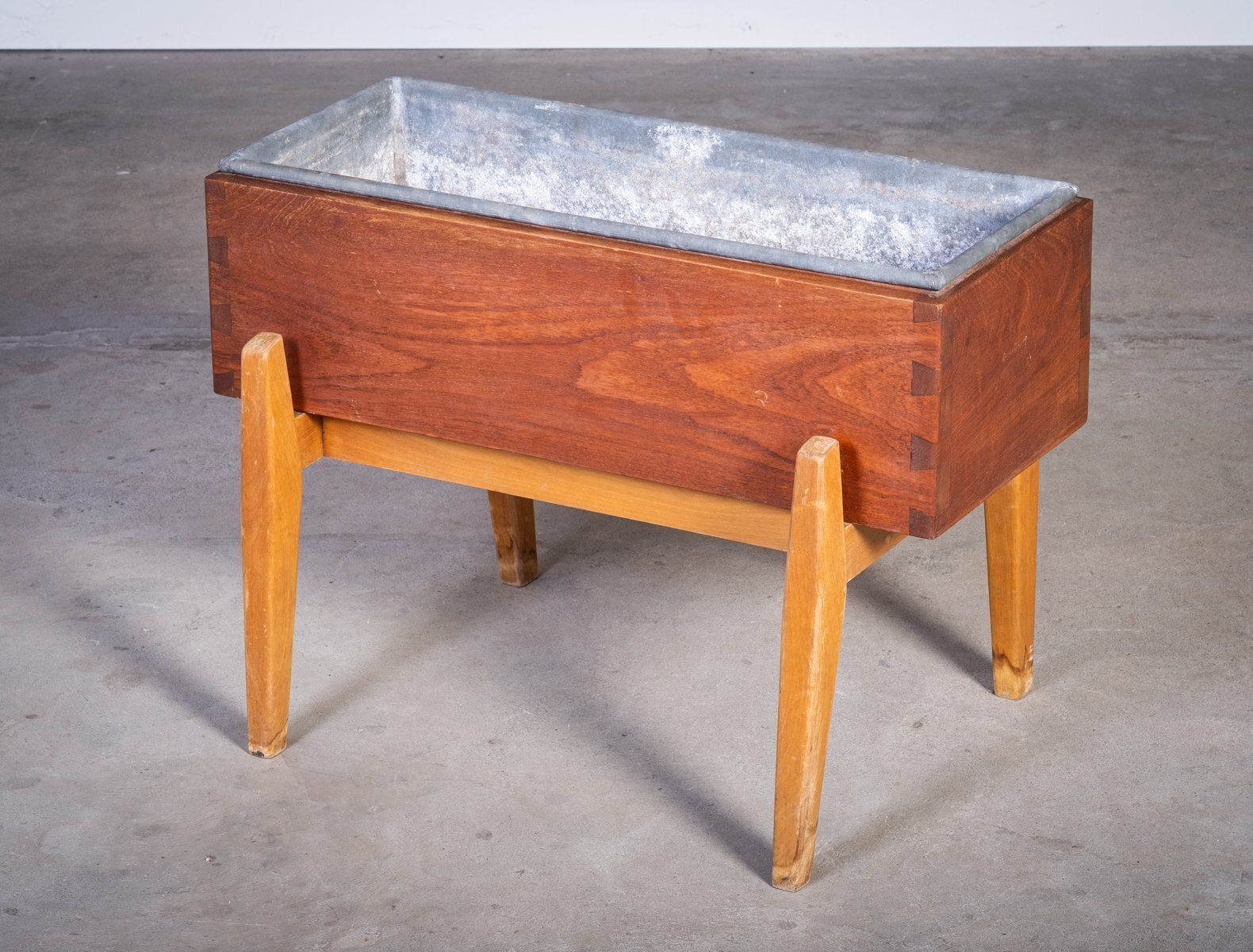 Danish Teak And Beech Planter With Zinc Liner, 1950s photo for sale
