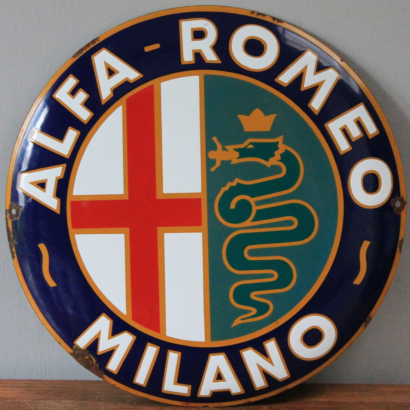photo for sale Alfa Romeo Dealership Auto Motor Garage Advertising Sign Dealer Showroom Art Enamel Metal Automobile