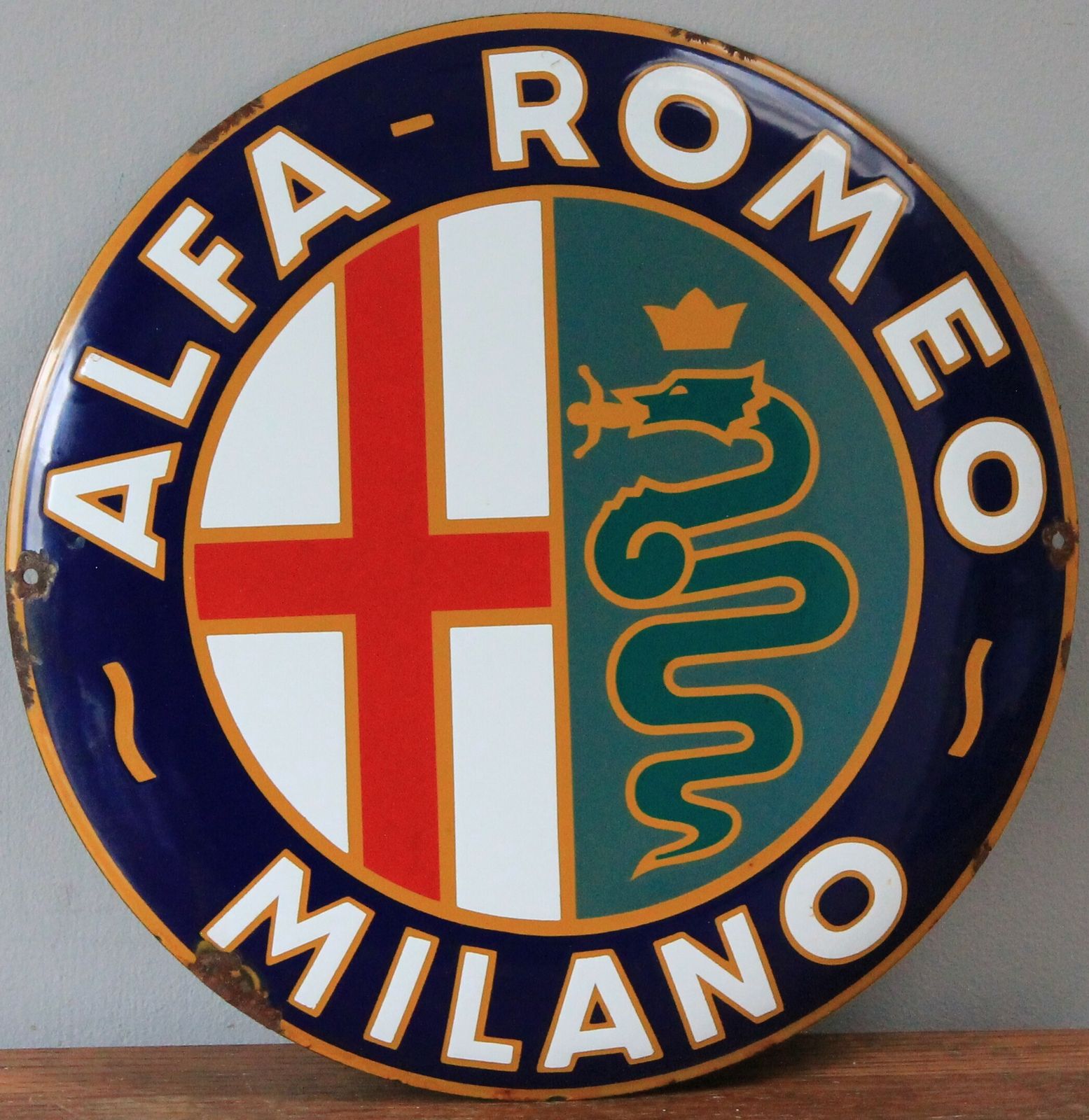 photo vinterior Alfa Romeo Dealership Auto Motor Garage Advertising Sign Dealer Showroom Art Enamel Metal Automobile