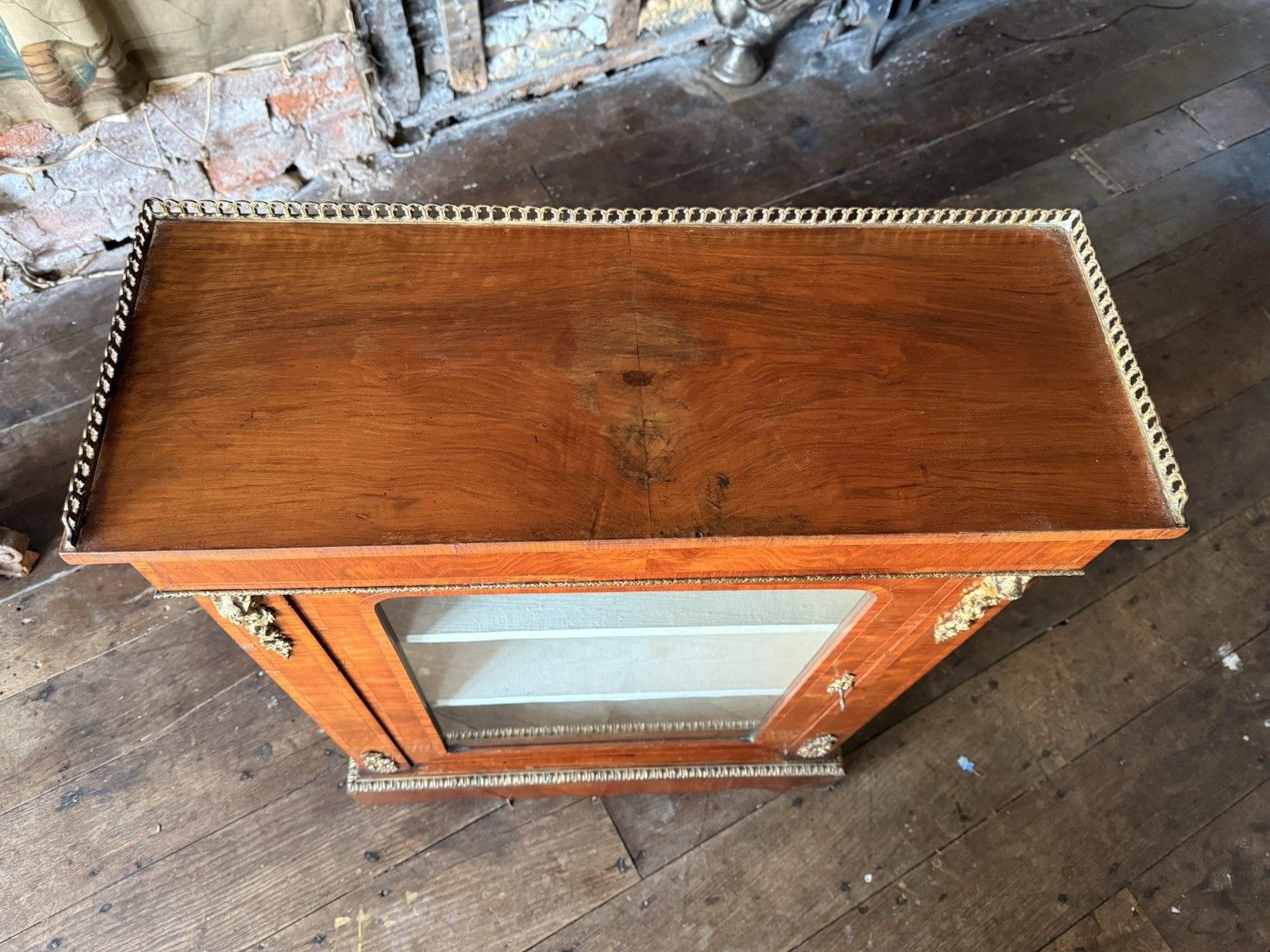 photo buy Exceptional Antique Walnut Glass English Pier Ormolu Cabinet W/ Gallery 1870