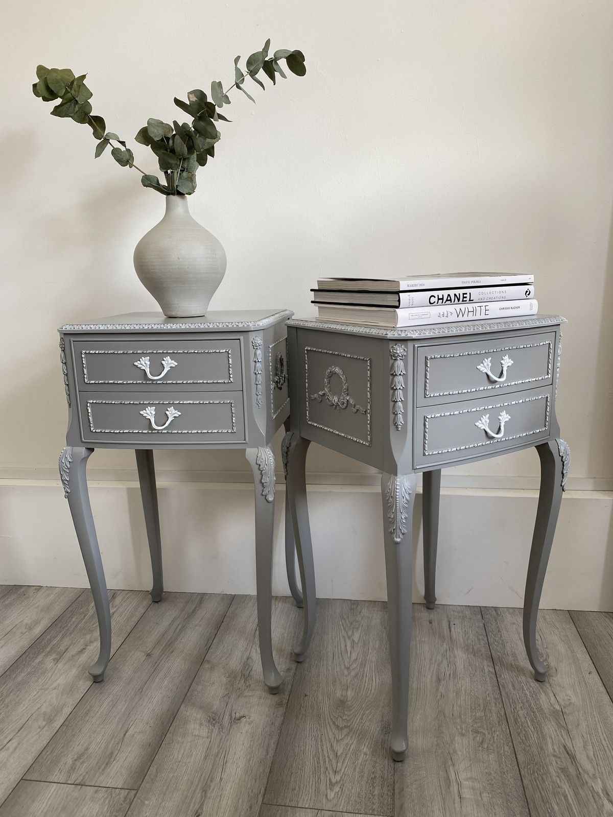 French Louis Olympus Style Bedside Table  Cabinets  Grey Painted In Fusion Mineral Paint photo Furniture