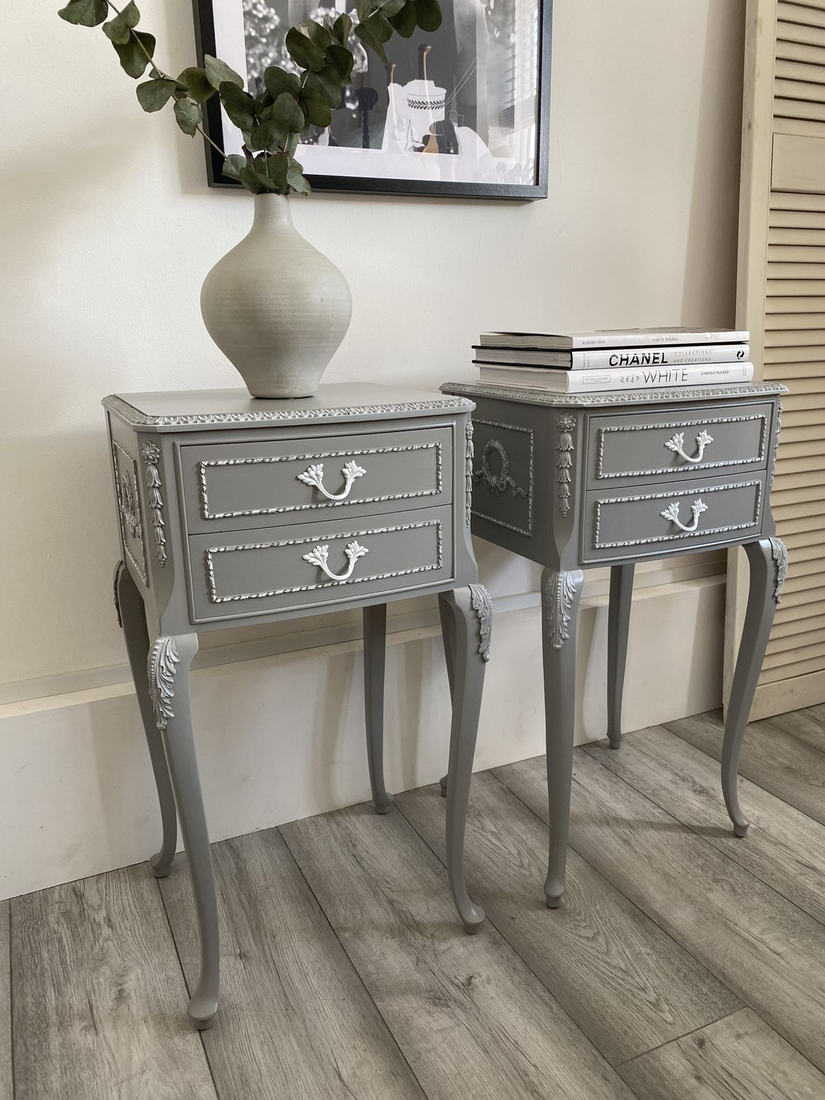 French Louis Olympus Style Bedside Table  Cabinets  Grey Painted In Fusion Mineral Paint photo 690.0