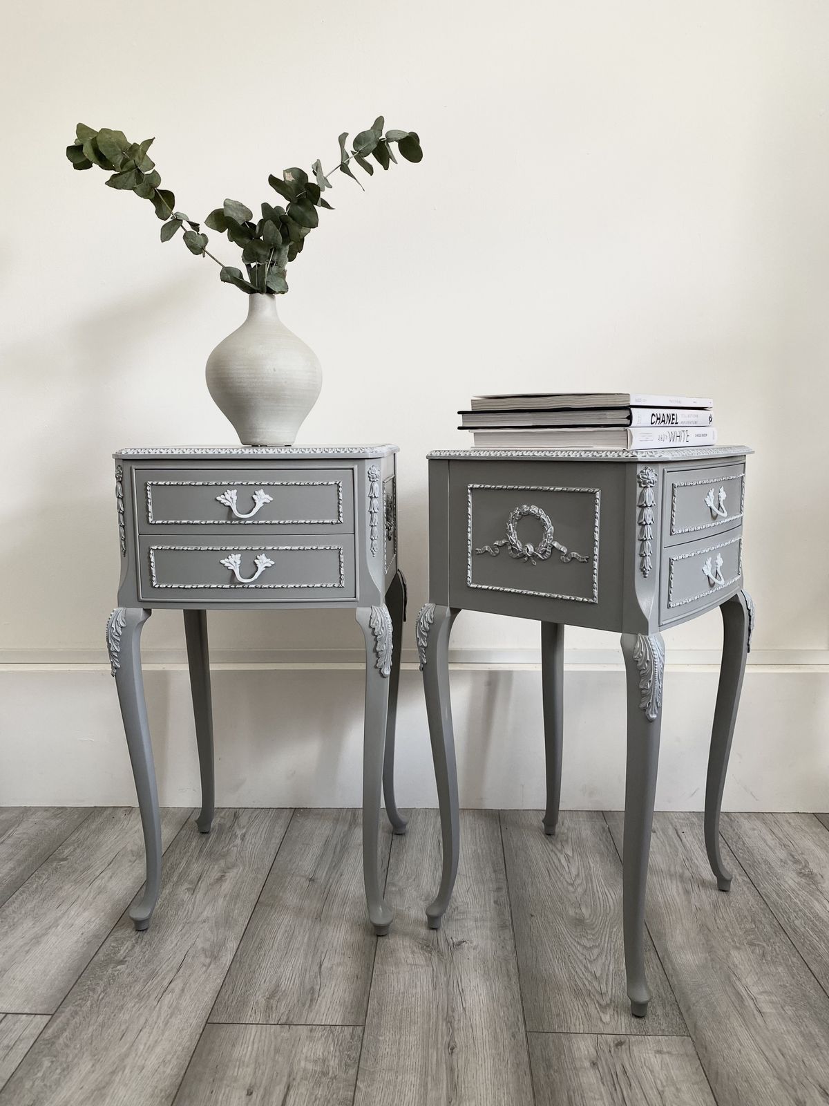 French Louis Olympus Style Bedside Table  Cabinets  Grey Painted In Fusion Mineral Paint photo buy