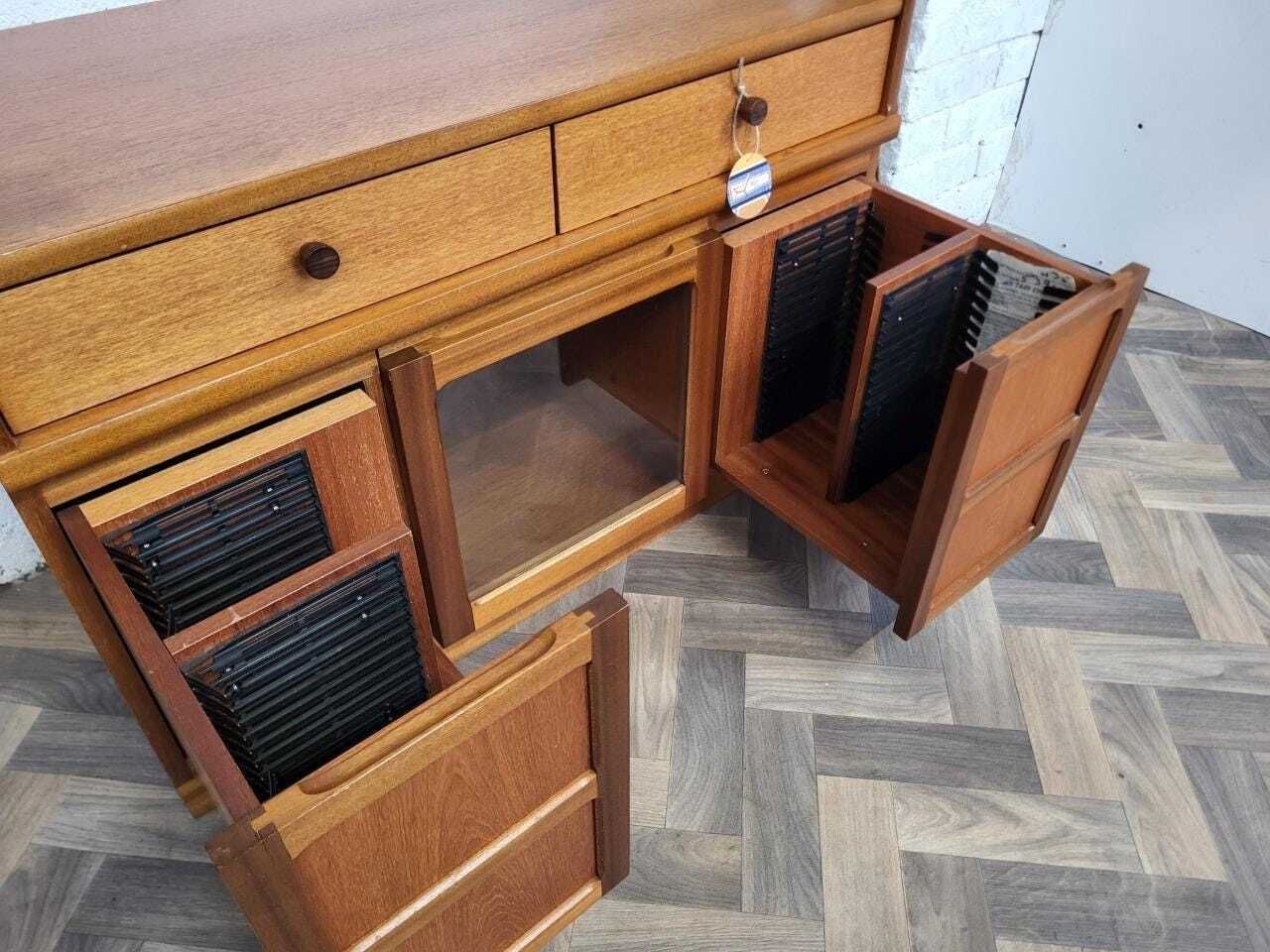 Vintage Nathan Parker Knoll Teak & Glass Hifi Record Media Cd Cabinet photo vintage