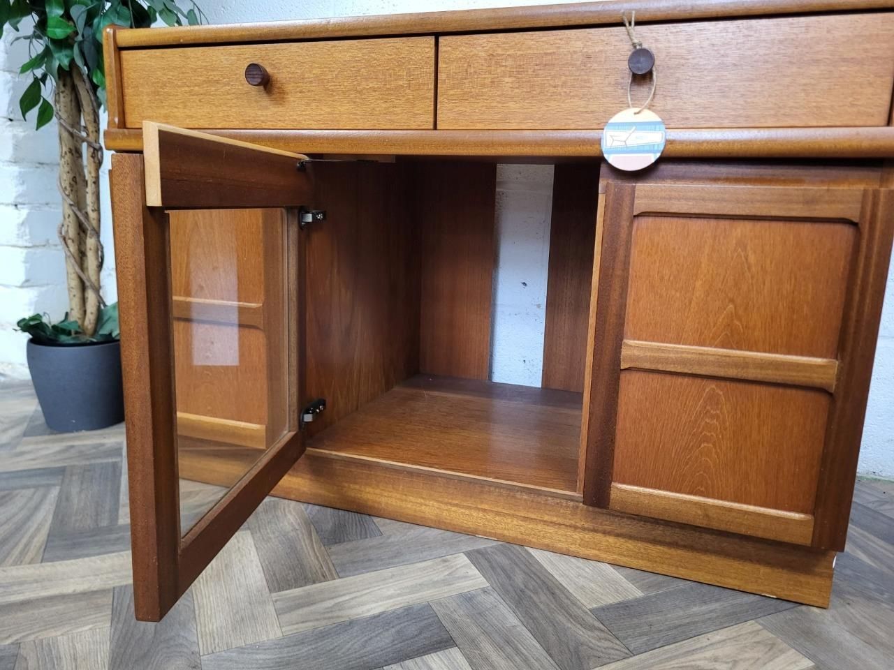photo for sale Vintage Nathan Parker Knoll Teak & Glass Hifi Record Media Cd Cabinet