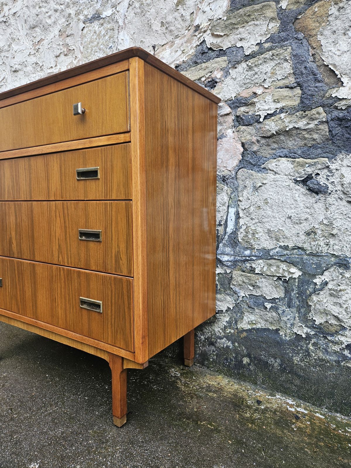 Mid Century Teak Chest Of Drawers Four Drawer Cabinet Super Proportions Brass Detailing photo 375.0