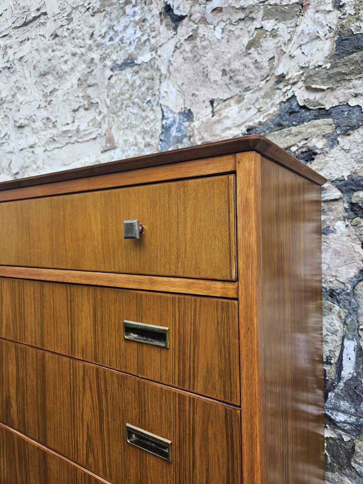 photo furniture Mid Century Teak Chest Of Drawers Four Drawer Cabinet Super Proportions Brass Detailing
