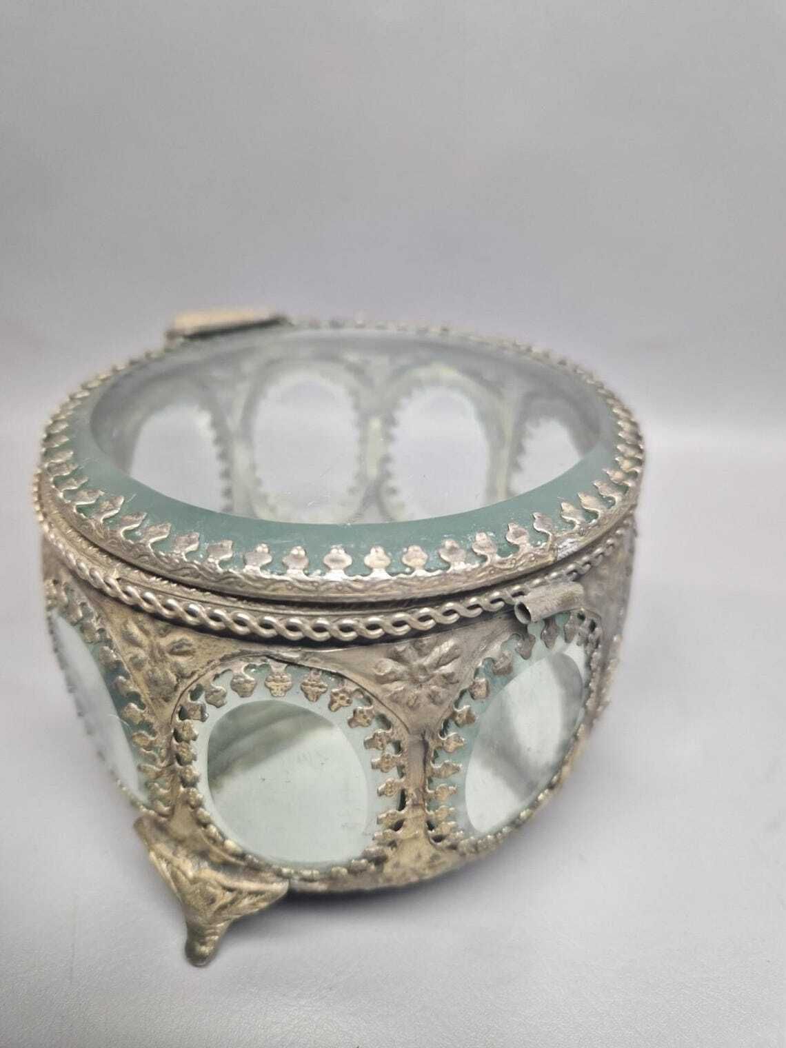 Antique French Beveled Glass Jewellery / Ormolu Casket Box Ornate photo furniture