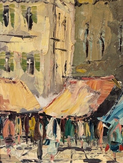 Oil Painting Of A French Market Square Scene photo for sale