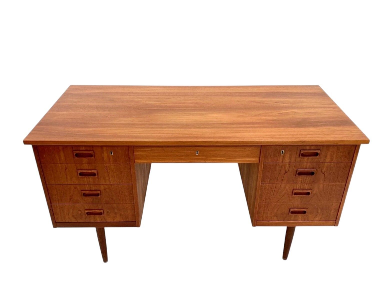 1450.0 Danish Large Teak Writing Desk With Recessed Handles Double Pedestal Mid Century 1960s photo