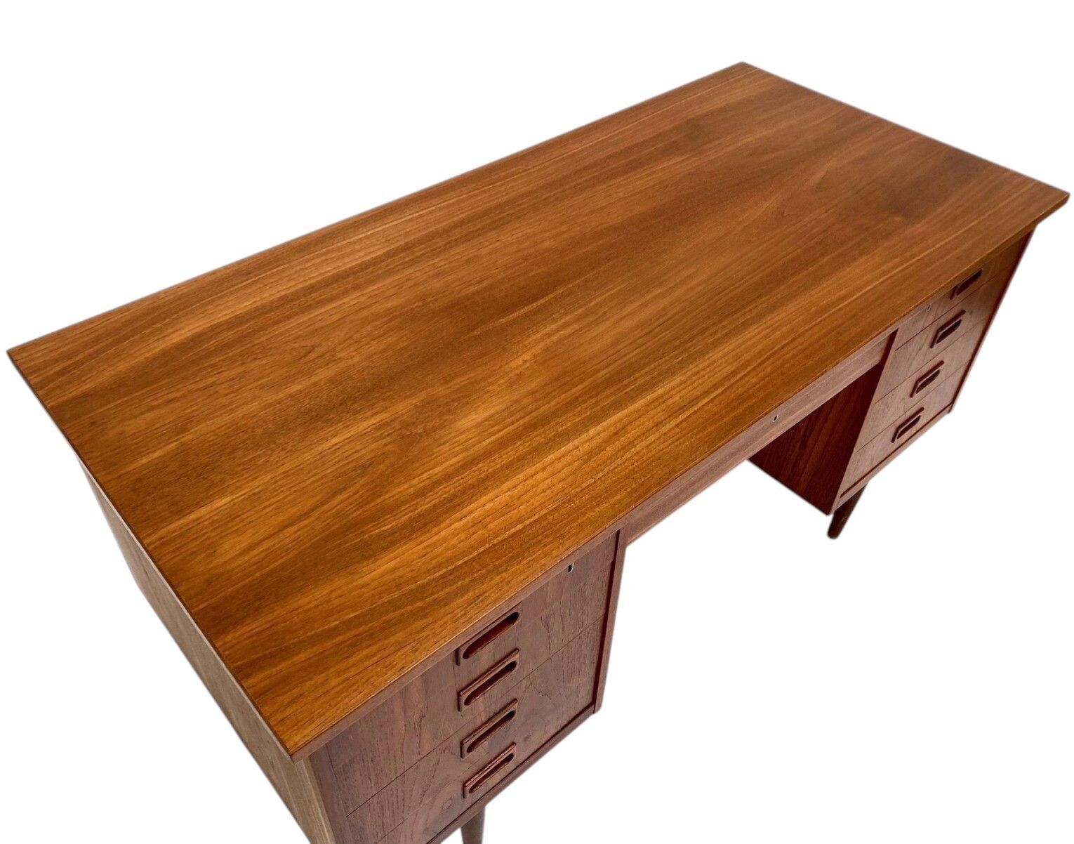 Furniture Danish Large Teak Writing Desk With Recessed Handles Double Pedestal Mid Century 1960s photo