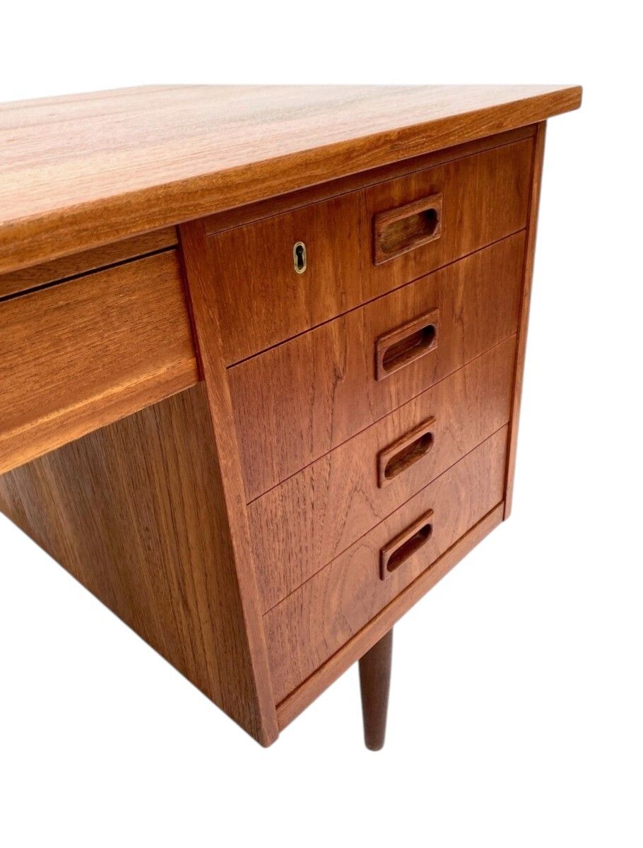 photo furniture Danish Large Teak Writing Desk With Recessed Handles Double Pedestal Mid Century 1960s