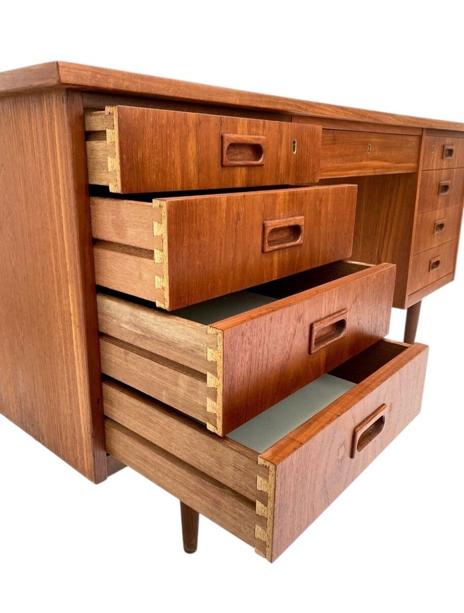 Danish Large Teak Writing Desk With Recessed Handles Double Pedestal Mid Century 1960s photo buy