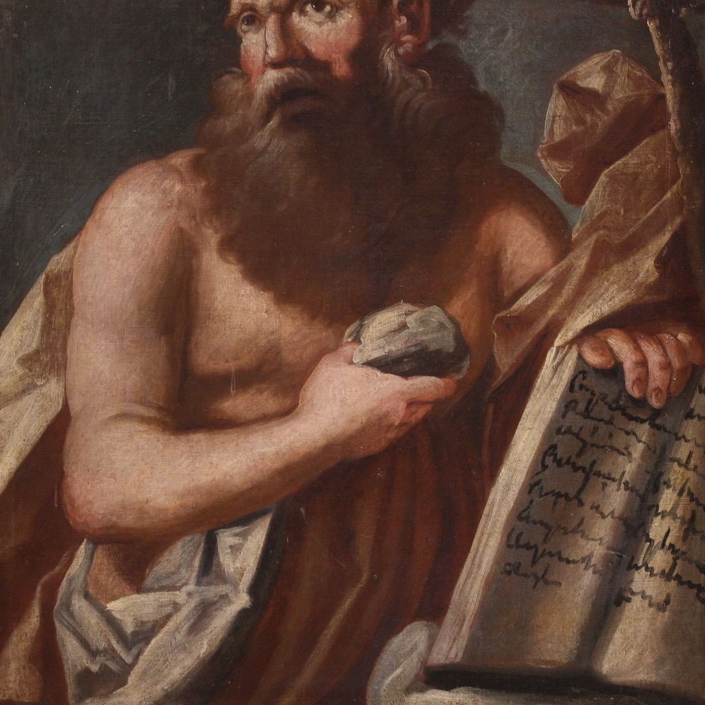 Antique Religious Painting From The 17th Century, Penitent Saint Jerome photo Art