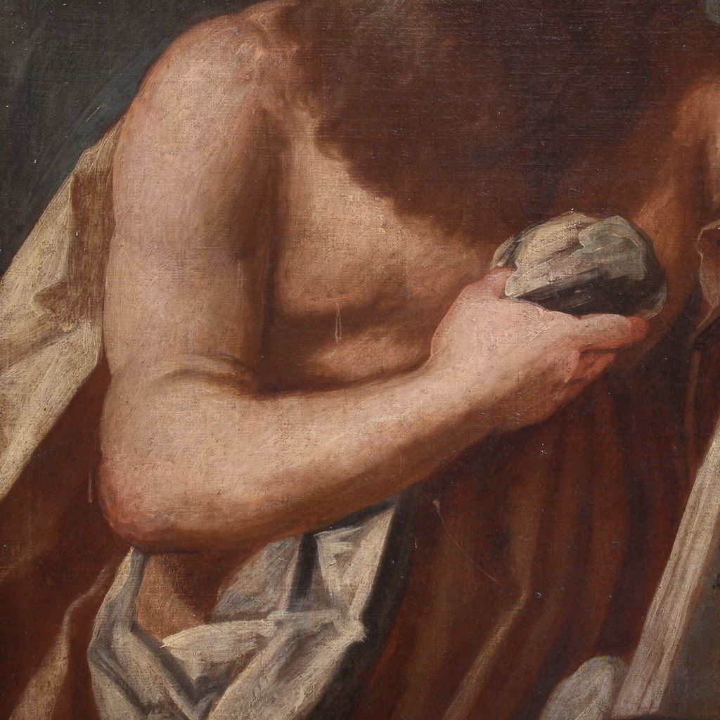 Antique Religious Painting From The 17th Century, Penitent Saint Jerome photo buy
