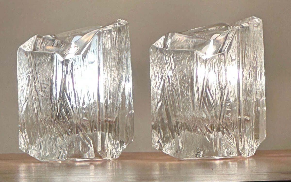 Pair Of 1970s Vintage German Peill & Putzler Glacier Iced Glass Table Lamps photo vinterior