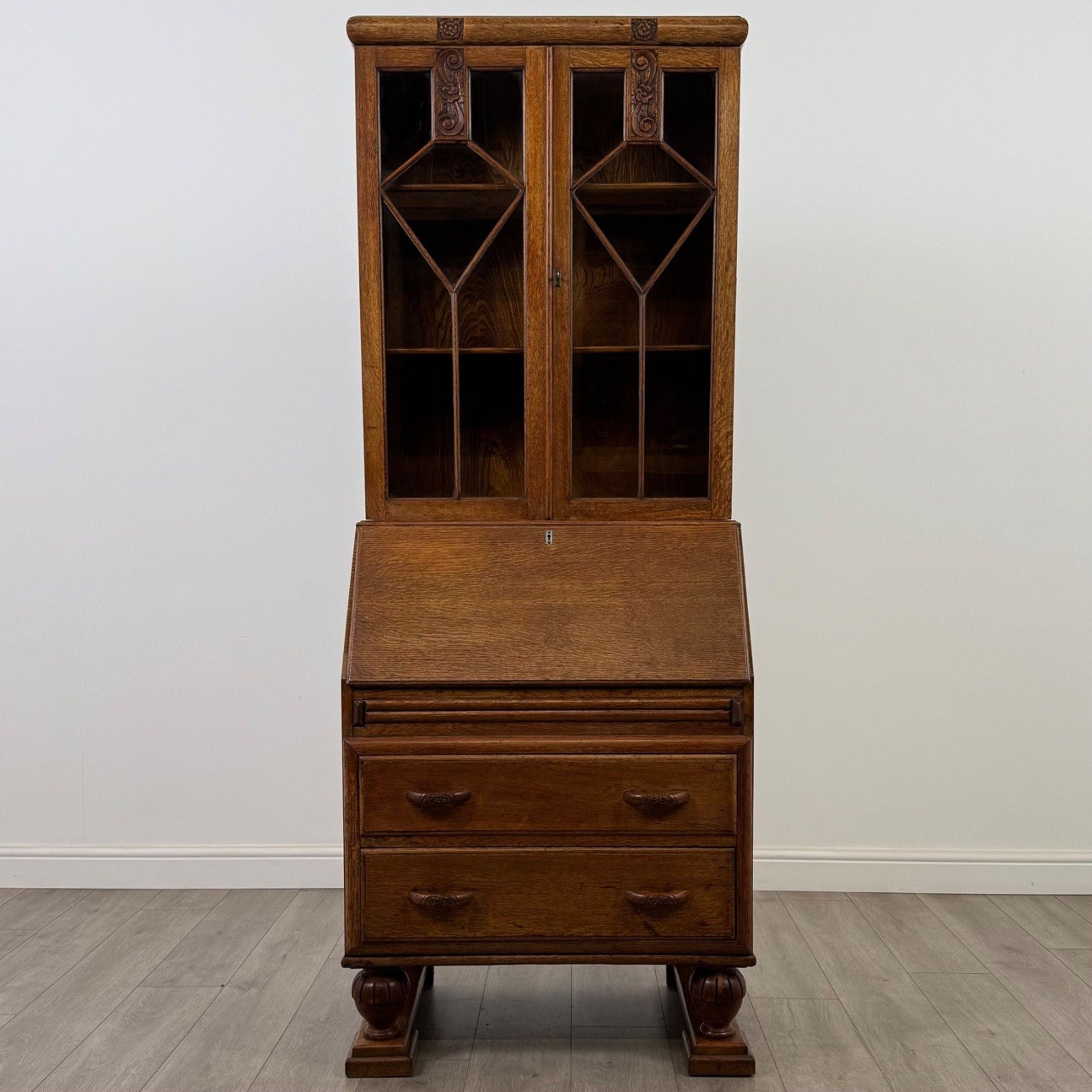 Antique 20th Century Art Deco Golden Oak Bureau Bookcase ( Af 5245 ) photo furniture