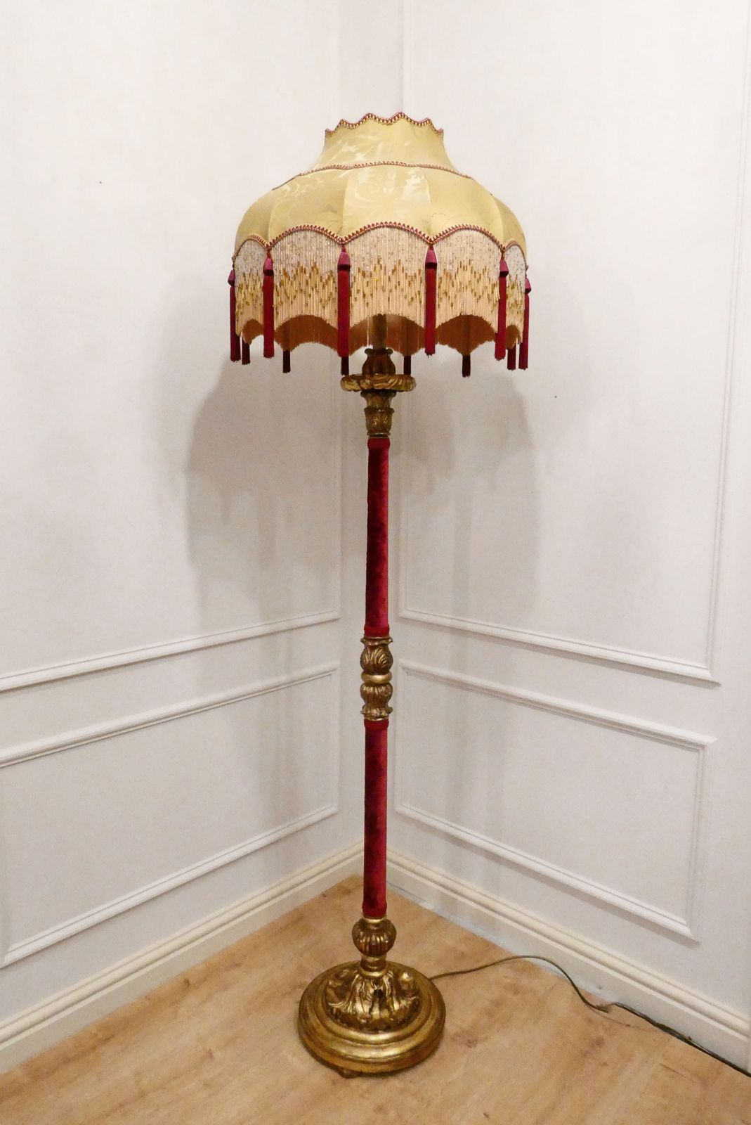 Pair Of Italian Baroque Style Giltwood Floor Lamp, 1920's photo furniture