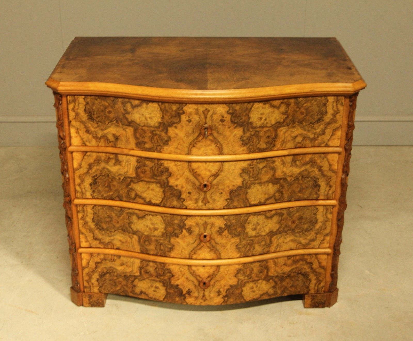 A Neo‑Rococo Swedish Serpentine Burr Walnut Chest Of Drawers photo Furniture