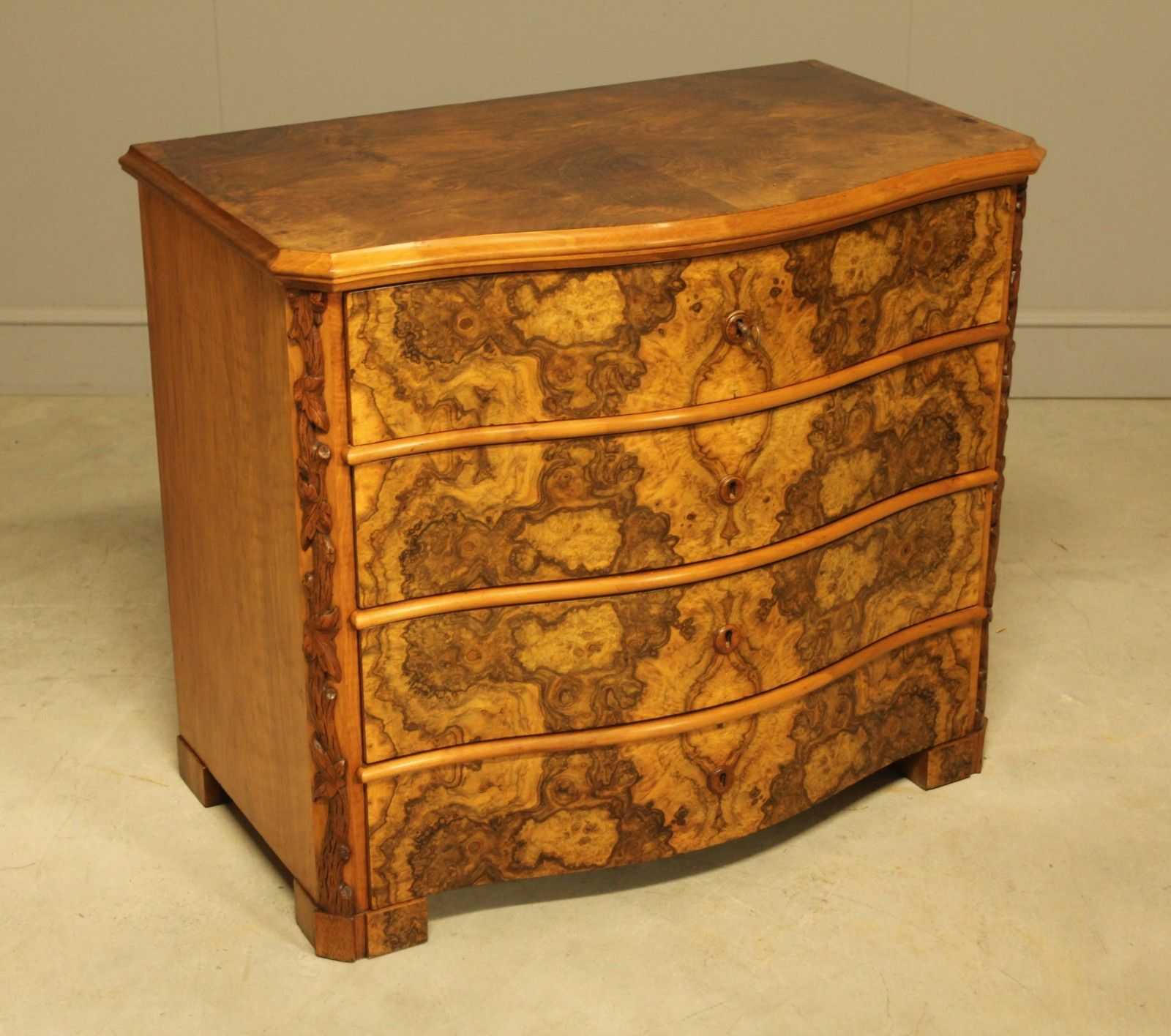 A Neo‑Rococo Swedish Serpentine Burr Walnut Chest Of Drawers photo vinterior
