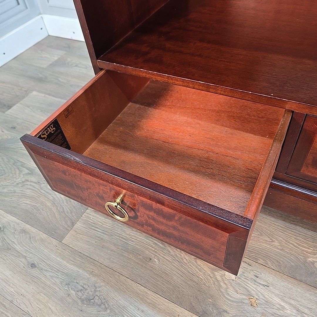 photo furniture Stag Minstrel Tv Unit Media Cabinet Mahogany 2 Drawer Vintage Retro Table